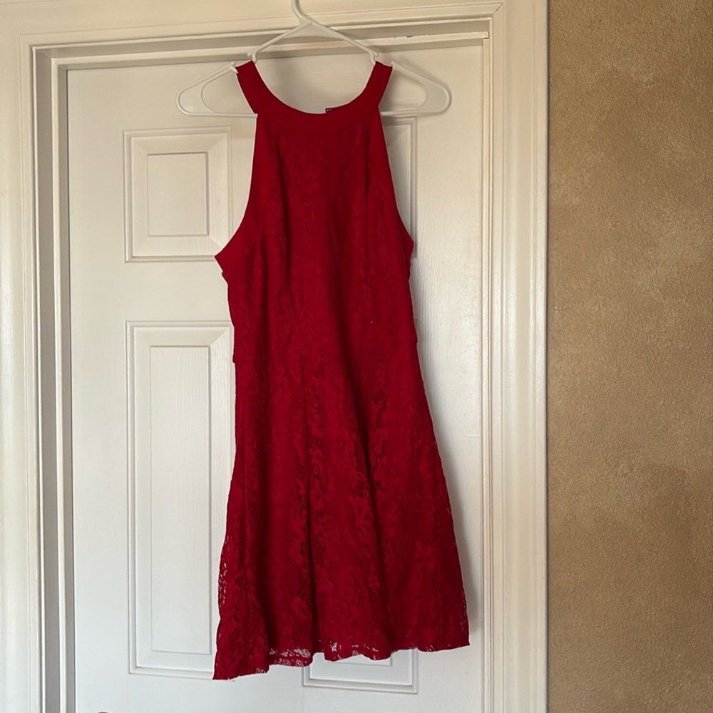red floral short dress